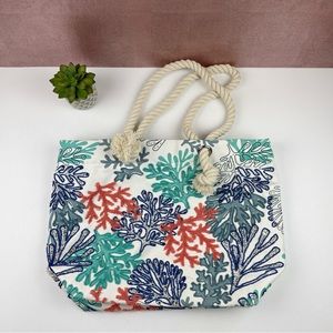 Beach Coral Reef Nautical Red White Blue Rope Strap Tote Bag Large Women
